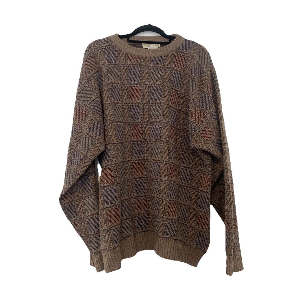 Vt Natural Issue Mens XL Sweater Grandpa Cosby Coogi Style Textured Brown Plaid